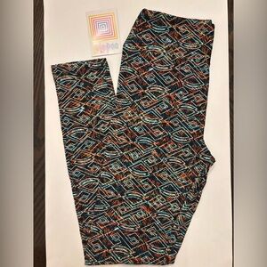 LuLaRoe Women OS Leggings - Blue/Black/Orange